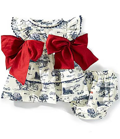 Edgehill Collection Baby Girls Sleeveless Flag Toile Print Side-Bow Dress - 3 Months | Dillard's