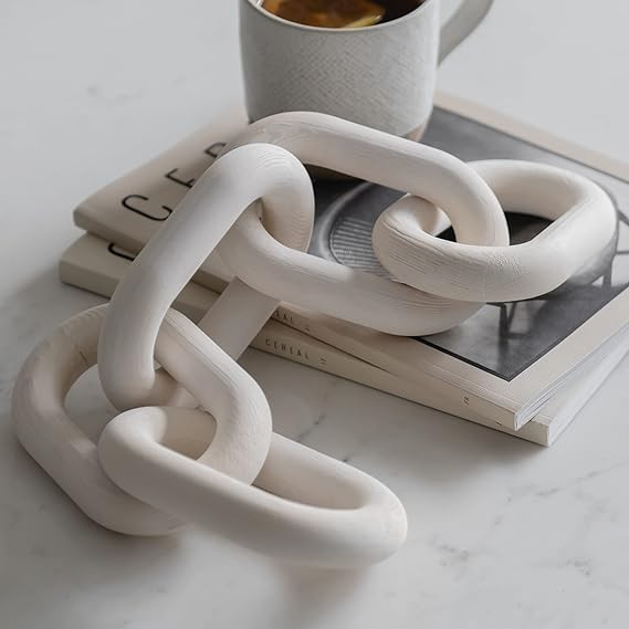 PEAKOLY Wood Chain Link Decor - White Wooden Decorative Objects for Shelves, Coffee Table Sculptu... | Amazon (US)