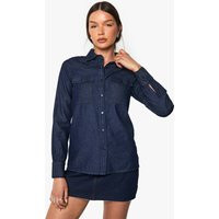 boohoo Women's Chambray Denim Long Sleeve Western Shirt in Indigo | Size: 2 | Denim/Cotton | boohoo (US & Canada)