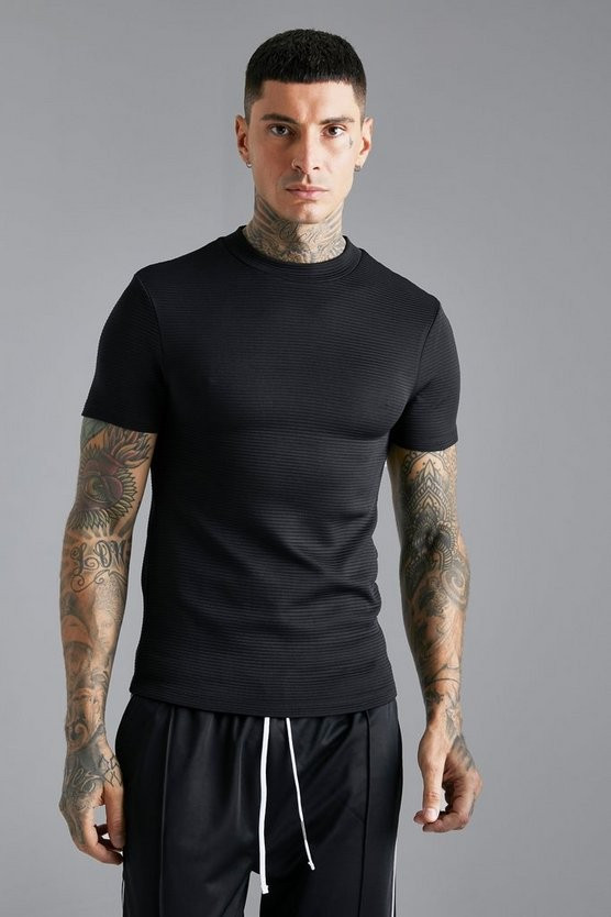 Ribbed Muscle Fit Extended Neck T-shirt | boohooMAN (DE, IE & UK)