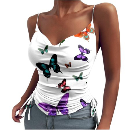 Women Sexy Tank Tops Butterfly Sleeveless Cowl Neck Drawstring Slim Tight Summer Party Going Out Sli | Walmart (US)