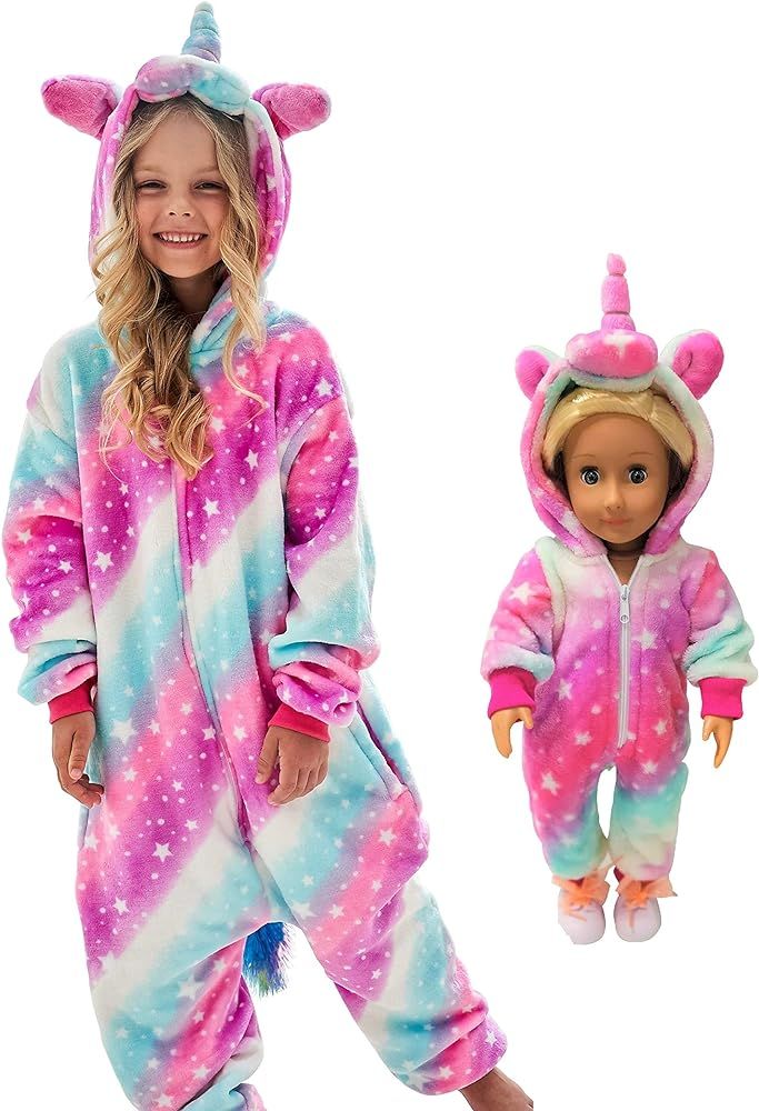Unicorn Pajamas Onesie Costume Matching Doll & Girls Gifts | Amazon (US)