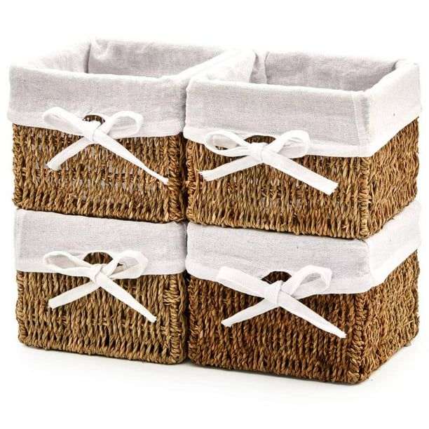 EZOWare Natural Woven Seagrass Wicker Storage Nest Baskets Shelf Organizer Container Bins with Li... | Walmart (US)