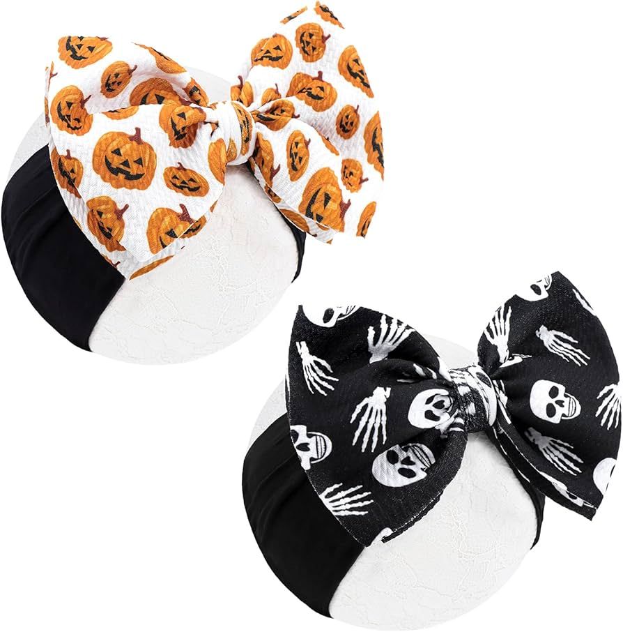 YanJie Halloween Hair Bows Baby Girls Headbands Pumpkin Accessories Black Ghost Printed Baby Bows... | Amazon (US)