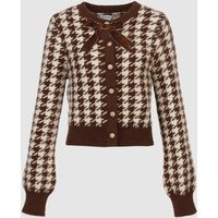 Houndstooth Cropped Cardigan - Brown Checkered / L | Urban Revivo