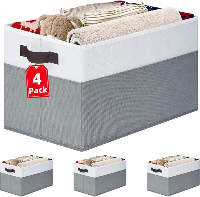 Criusia 4 Pack Large Storage Baskets for Shelves | Fabric Closet Organizers and Storage Bins with... | Amazon (US)