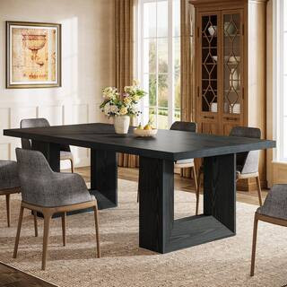 Halseey Rectangular Black Wood 63 in. 4 Legs Dining Table with Strong Geometric Frame Seats 6 for Dining Room Kitchen | The Home Depot