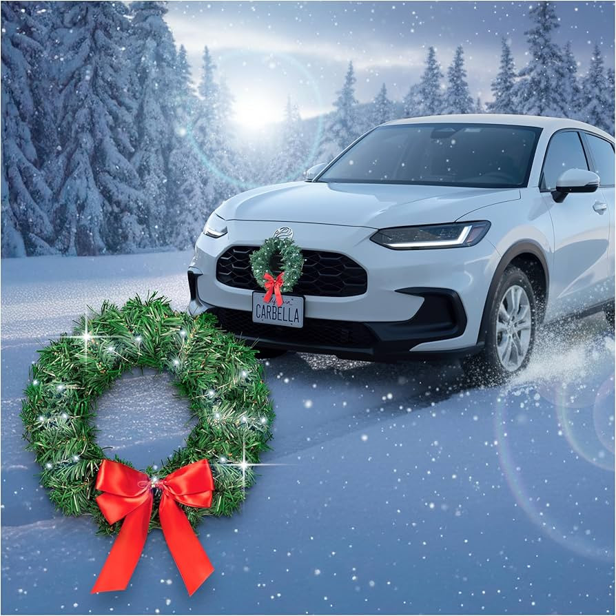 Carbella Christmas Wreath for Car Truck SUV Van, LED Light Up with Red Bow Decoration Ornament Mo... | Amazon (US)