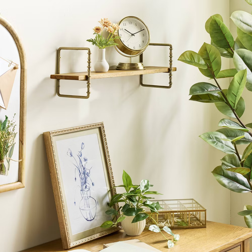 Twisted Brass and Wood Singular Wall Shelf - Hearth & Hand with | eBay | eBay US