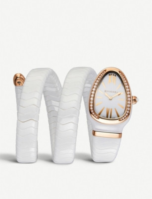 BVLGARI Serpenti Spiga 18ct rose-gold and diamond watch | Selfridges