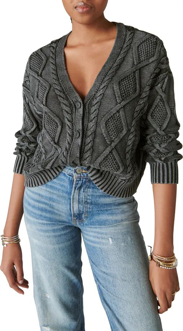 Lucky Brand Cable Stitch Cotton V-Neck Cardigan | Nordstrom | Nordstrom