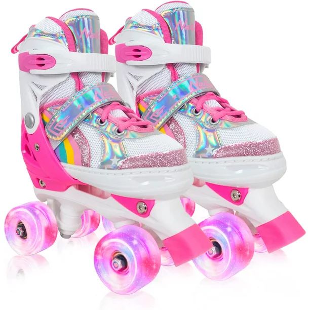 Nattork Roller Skates Rainbow for Gilrs Boys Kids 4 Sizes Adjustable Pink Size S | Walmart (US)