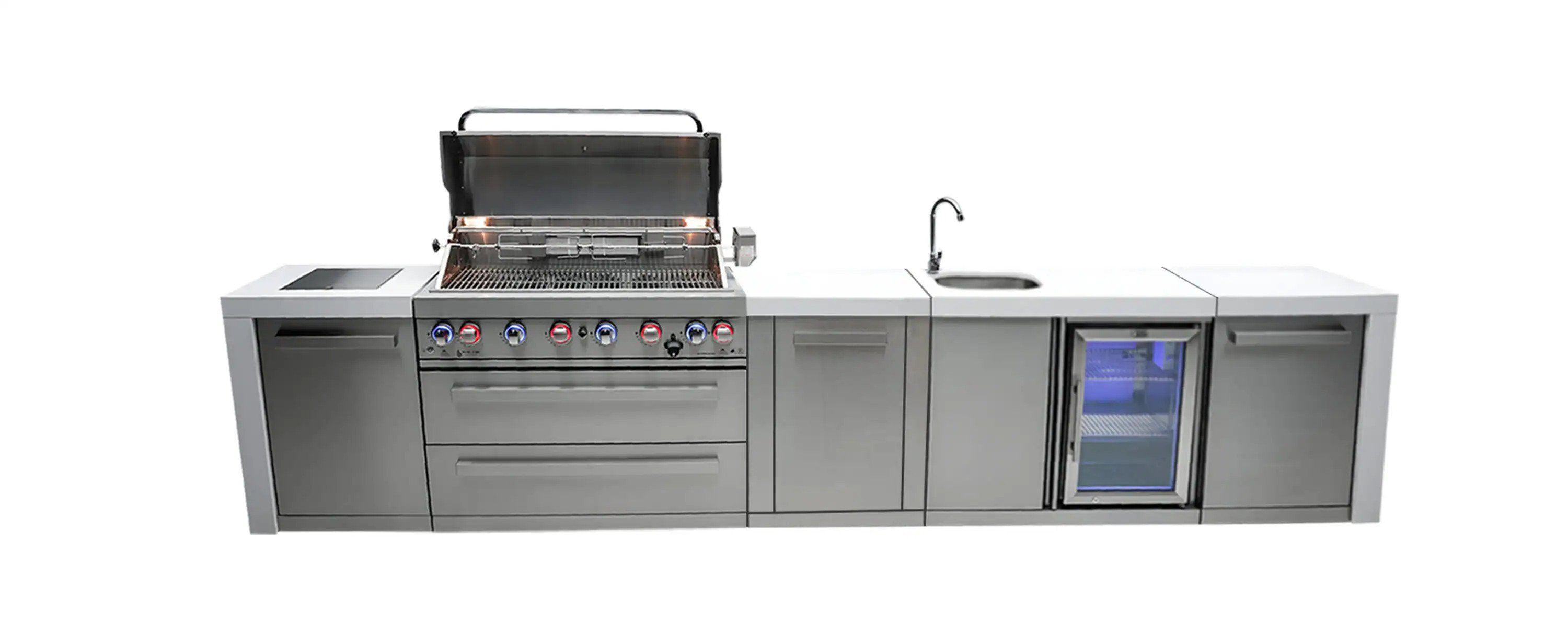 Mont Alpi 805 Deluxe XL Series 157-in W White / Stainless Steel Grill island Modular Outdoor Kitchen 8 -Burners 4 -Doors 2 -Drawer | MAI805-DBEV-EXC | Lowe's