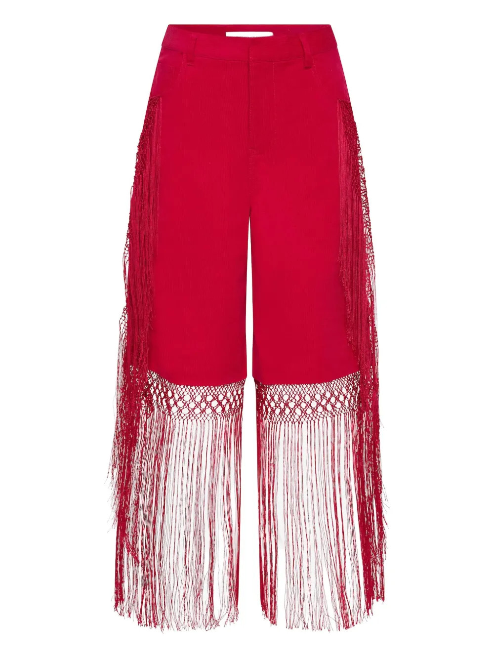 Christopher Esber Macramé Fringed Corduroy Trousers | Red | FARFETCH | Farfetch Global