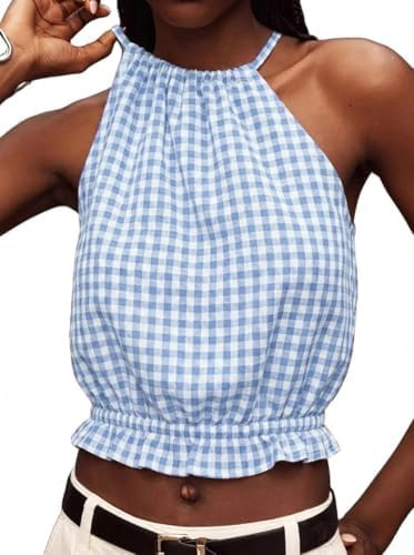 IDEALSANXUN Womens Crop Linen Halter Tops Summer High Neck Tank Tops Sleeveless Shirts | Amazon (US)