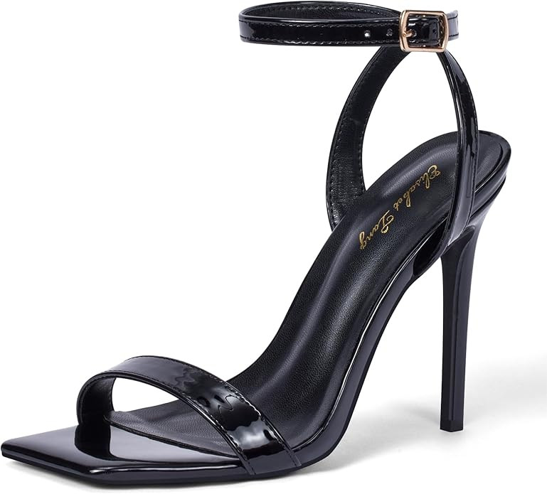 Amazon.com | Elisabet Tang Women's Stiletto Heels Ankle Strap Open Square Toe Heeled Sandals Sexy... | Amazon (US)