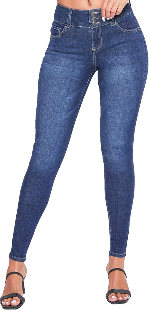 YMI Womens 3-Button High-Rise Skinny Jean Made with Recycled Fibers | Amazon (US)