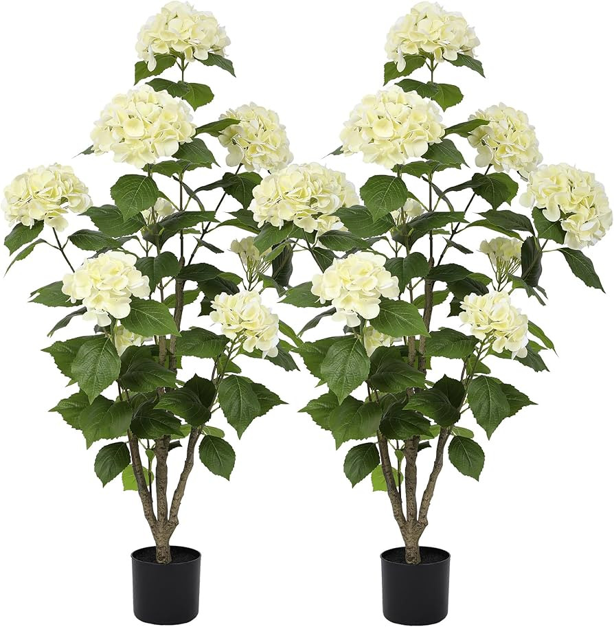 Nafresh 4FT Real Touch Faux Hydrangea Tree Outdoor, 2 Pack Beige Hydrangea Tree Artificial with V... | Amazon (US)