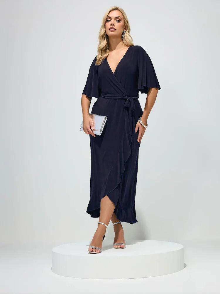 Marineblau/blau - Yours Curve London Wickelkleid mit R\u00fcschensaum | Next EU