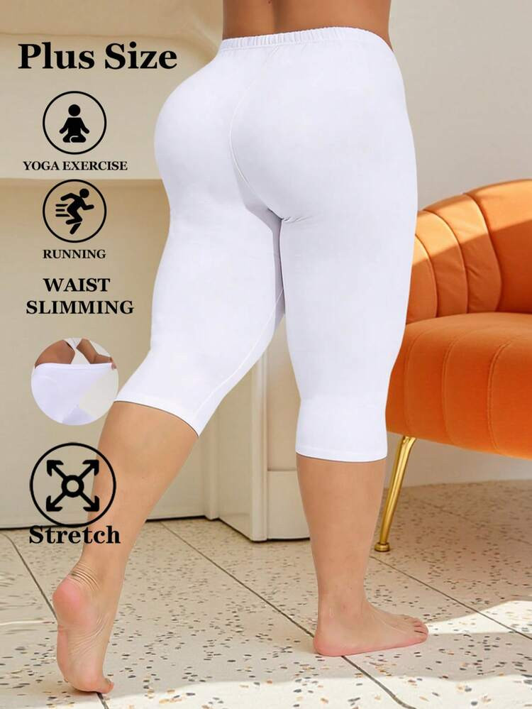 Spring/Summer Plus Size Women's Solid Color Tight Leggings, Casual Fashion Outdoor Sports Capris,... | SHEIN