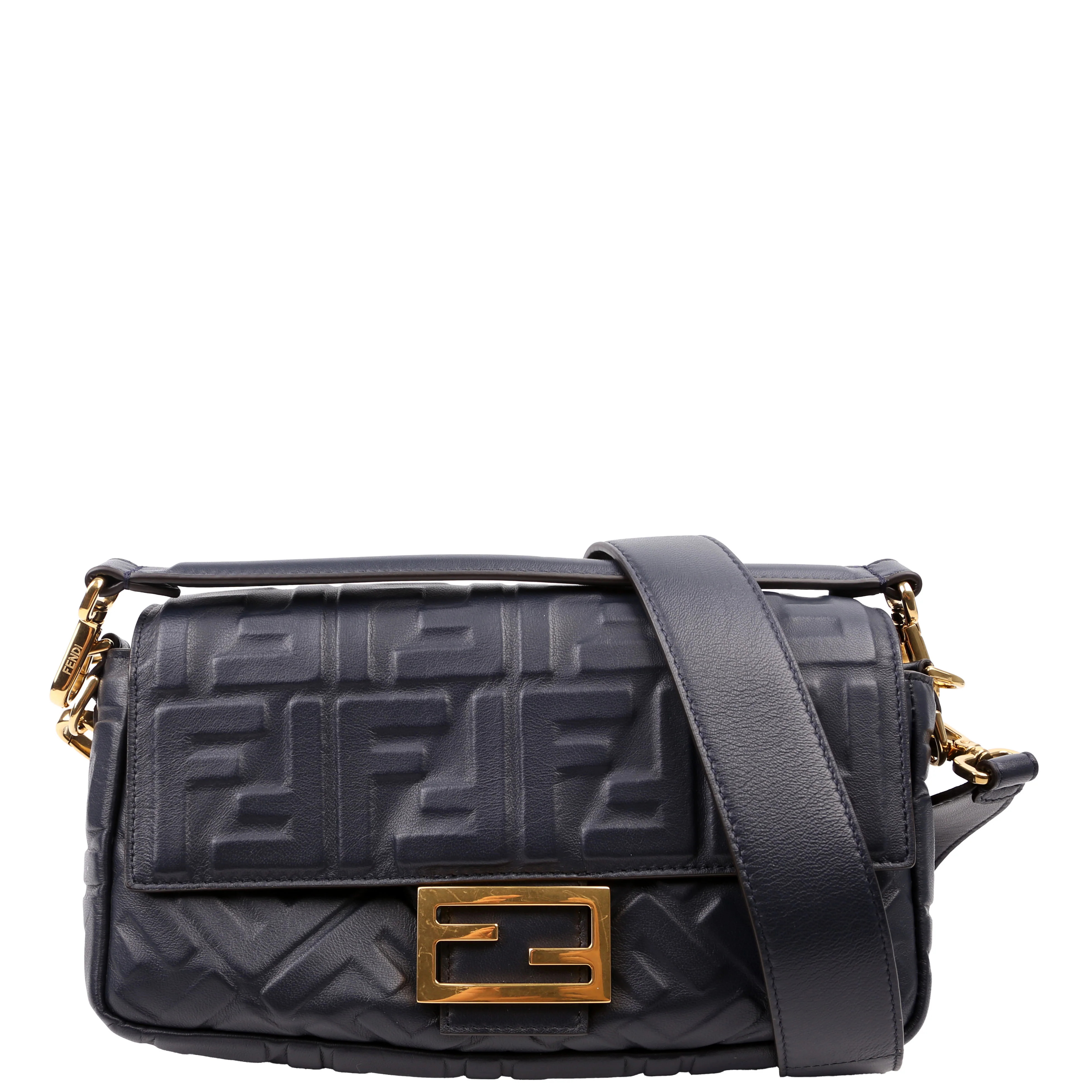 8BR600 Baguette FF Embossed Nappa Blue | Keeks Designer Handbags