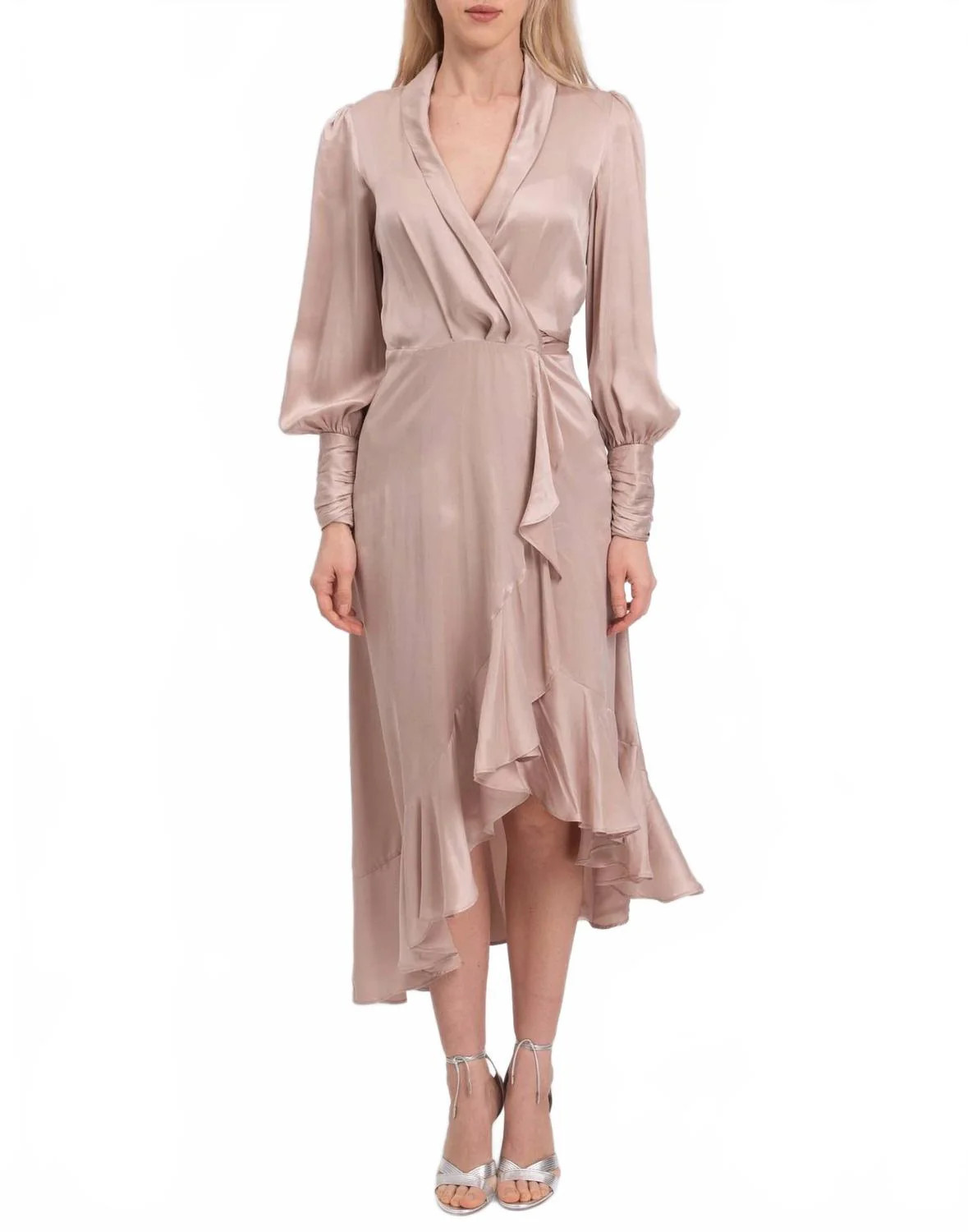 Silk Wrap Midi Dress In Dusty Rose | Shop Simon