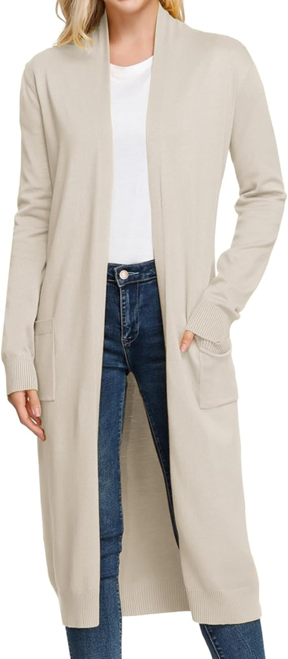 GRACE KARIN Essential Solid Open Front Maxi Long Knitted Cardigan Sweater for Women | Amazon (US)