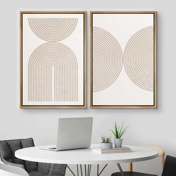 Pastel Tan Abstract Shape Modern Art Neutral Decoration Contemporary Framed On Canvas 2 Piece Pri... | Wayfair North America