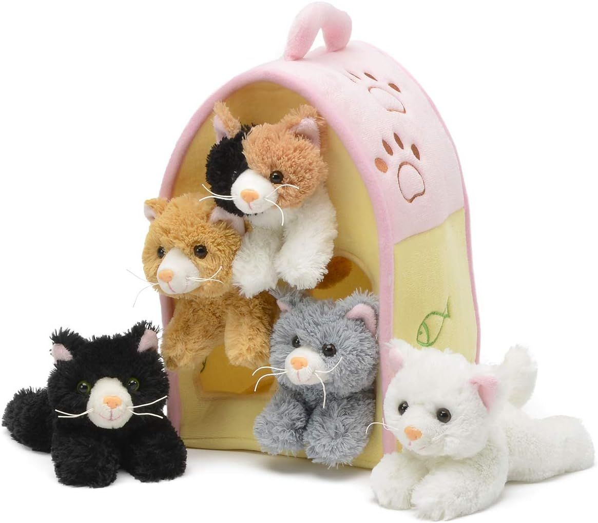 Plush Cat House with Cats - Five (5) Stuffed Animal Cats in Play Kitten House Carrying Case | Amazon (US)