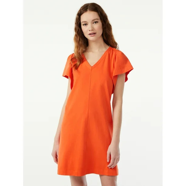 Free Assembly Women's V-Neck Dress with Flounce Sleeves | Walmart (US)