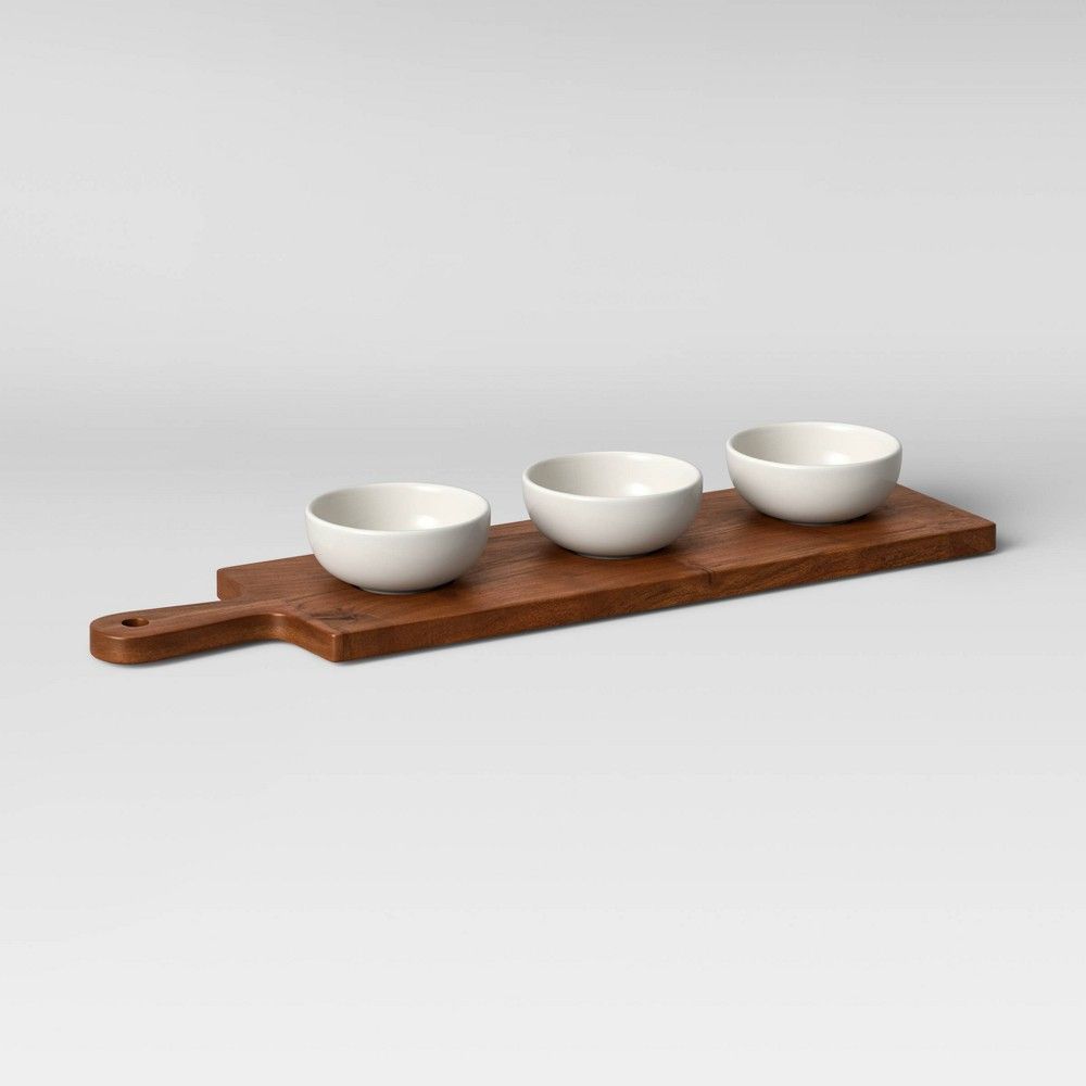 4pc Wood Cutting Board and Ceramic Bowl Set - Threshold | Target