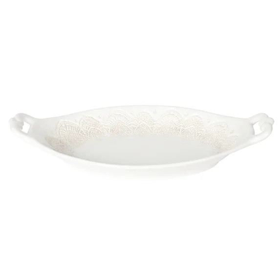 The Pioneer Woman Vintage Lace Oval Serving Bowl, Linen, 14-Inch | Walmart (US)