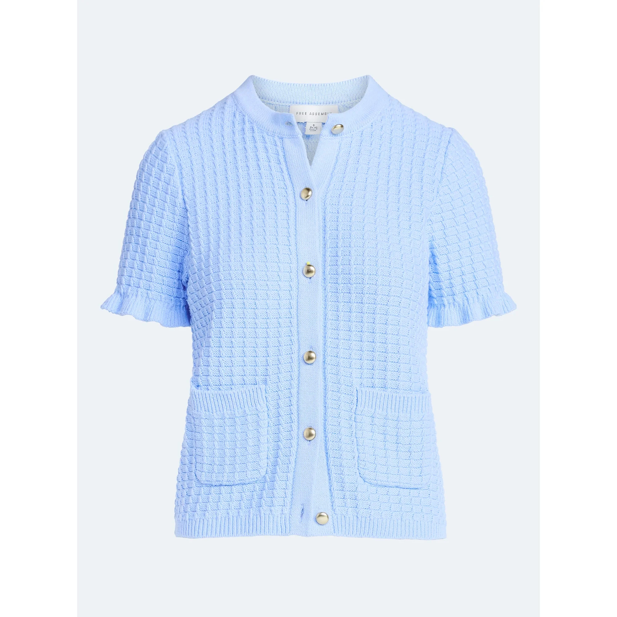 Free Assembly Women's Cotton Basketweave Cardigan Sweater with Short Ruffle Sleeves, Lightweight,... | Walmart (US)