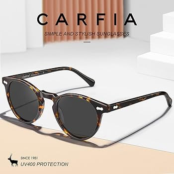 CARFIA Round Acetate Polarized Sunglasses for Women Small Face UV Protection with Leather Case CA... | Amazon (US)