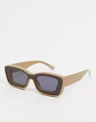 ASOS DESIGN chunky frame bevel sunglasses in camel and brown | ASOS (Global)