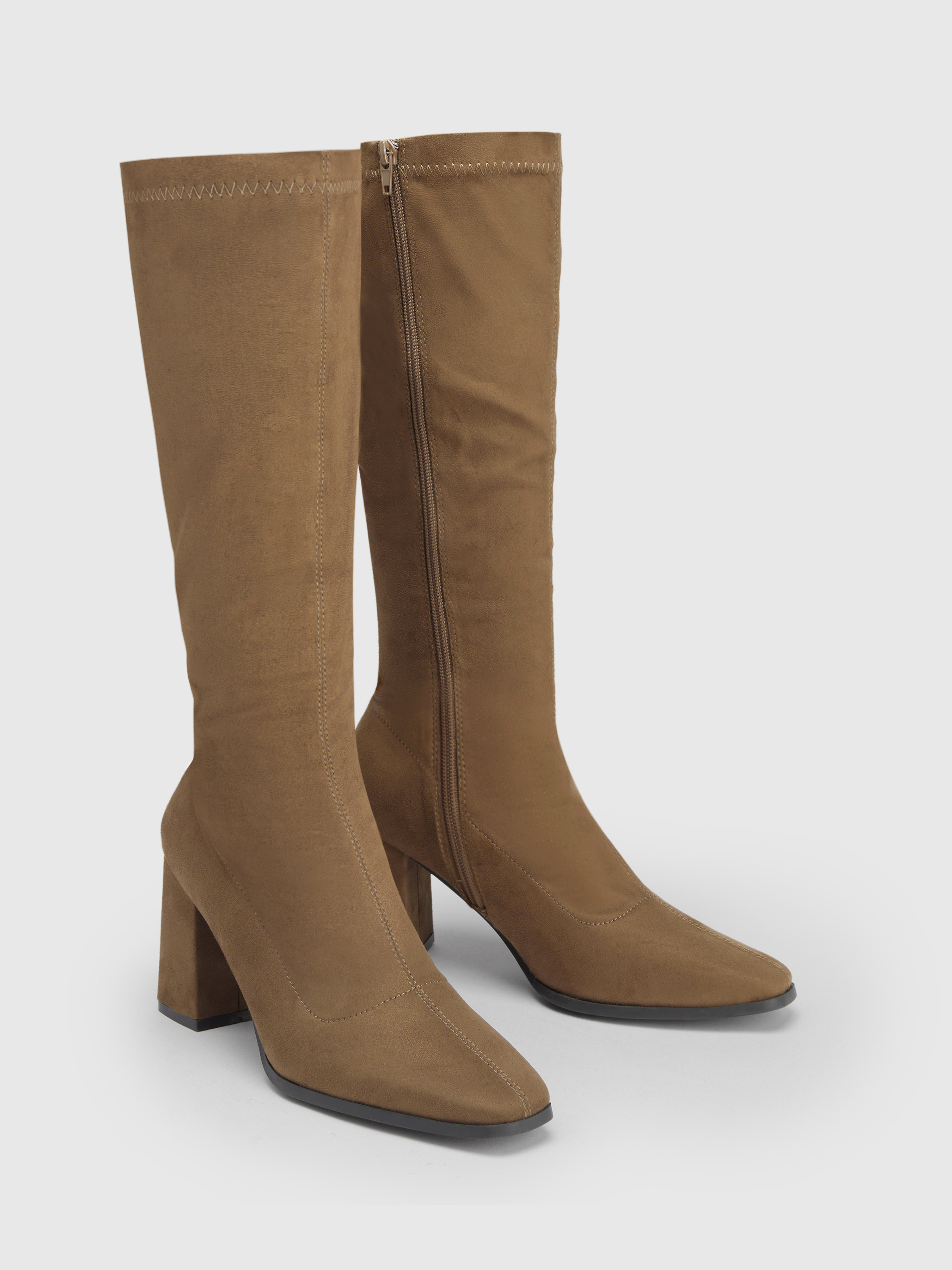 SUEDE CHUNKY HEEL KNEE HIGH BOOTS | Cider