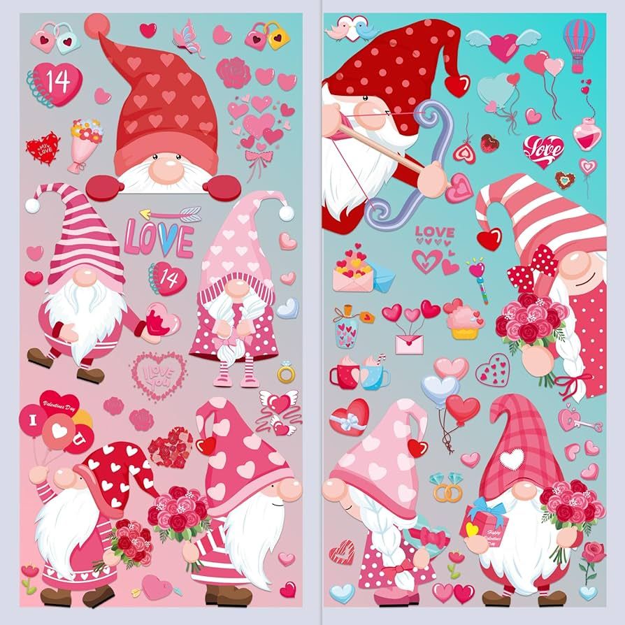9 Sheets Valentines Day Decor Window Cling, 105PCS Valentine Stickers for Glass Windows, Large Va... | Amazon (US)