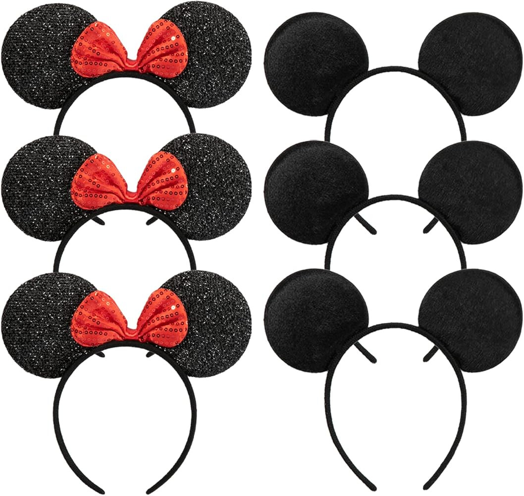 CHuangQi Mouse Ears Solid Black and Red Minnie Headband, 6pcs | Amazon (US)