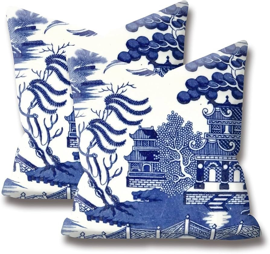 HUBUYTEFE Chinoiserie Blue and White Pillow Covers 18x18 Set of 2,Blue and White Pillow Covers Ou... | Amazon (US)
