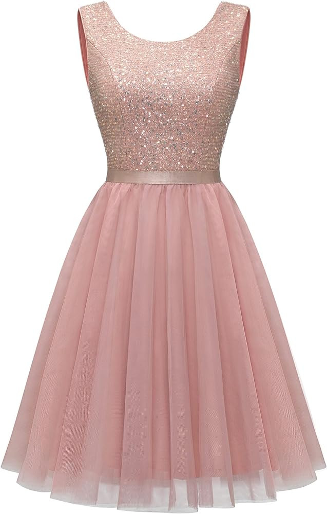 BeryLove Sequin Dress Vintage A Line Wedding Formal Swing Tulle Dress Sleeveless Cocktail Mini Dr... | Amazon (US)