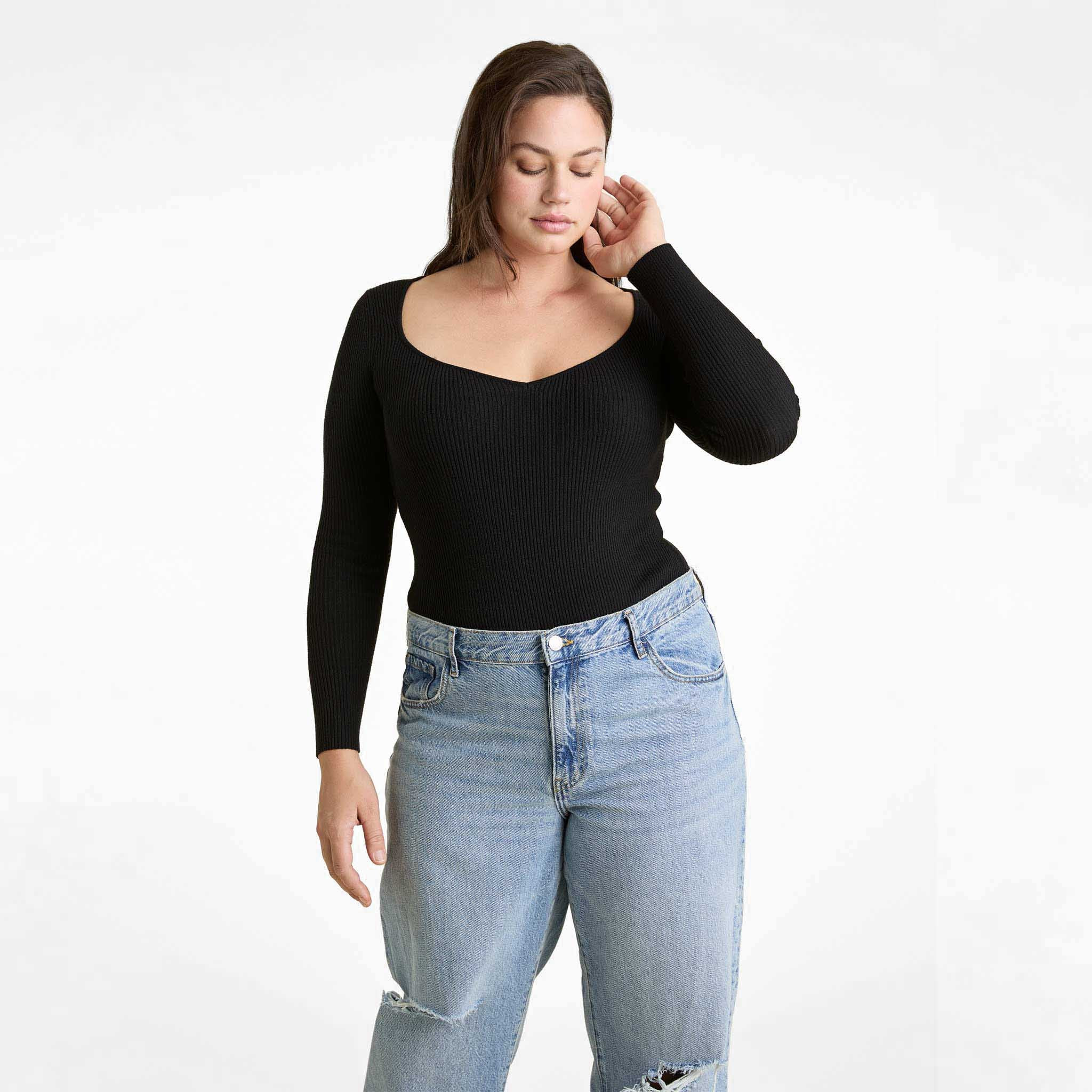 Sweetheart Sweater Bodysuit | Black | Nuuds US