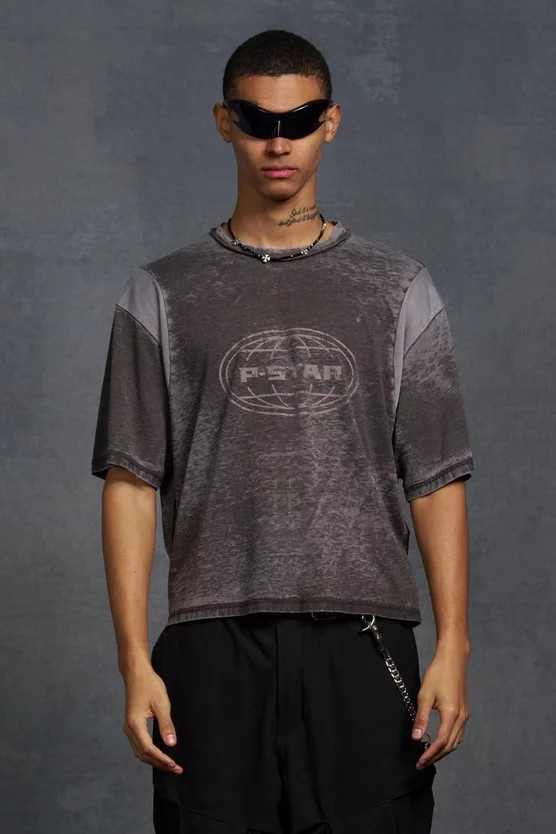 Gunna Oversized Boxy Soft Touch P-Star Burnout T-Shirt | boohooMAN (US & Canada)