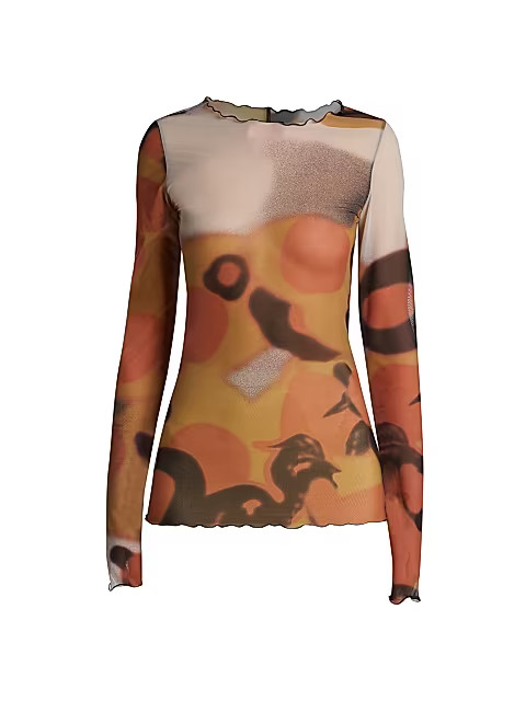 Heron Camo Mesh Long-Sleeve Top | Saks Fifth Avenue