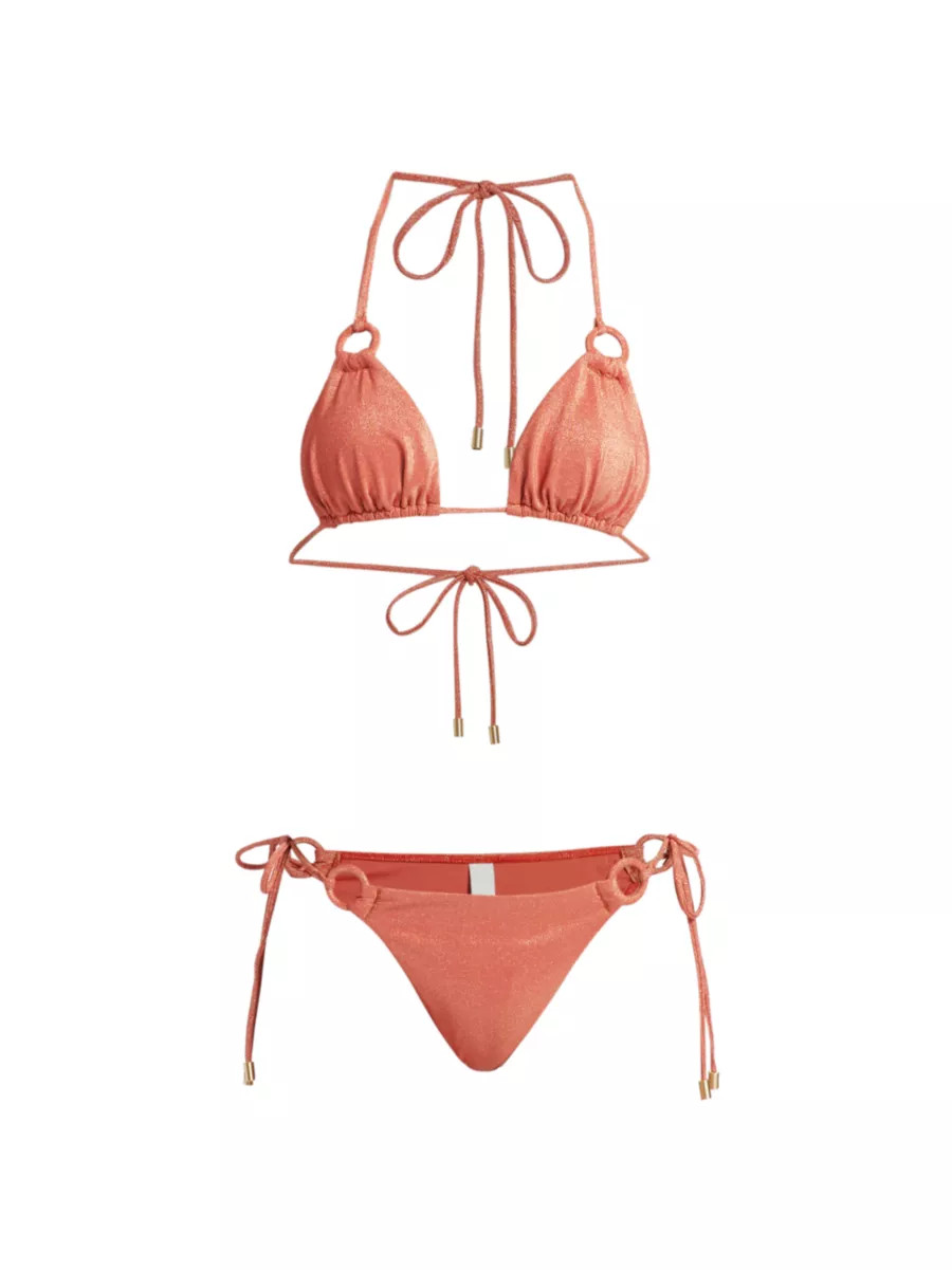 Tallow Metallic Triangle Bikini Set | Saks Fifth Avenue