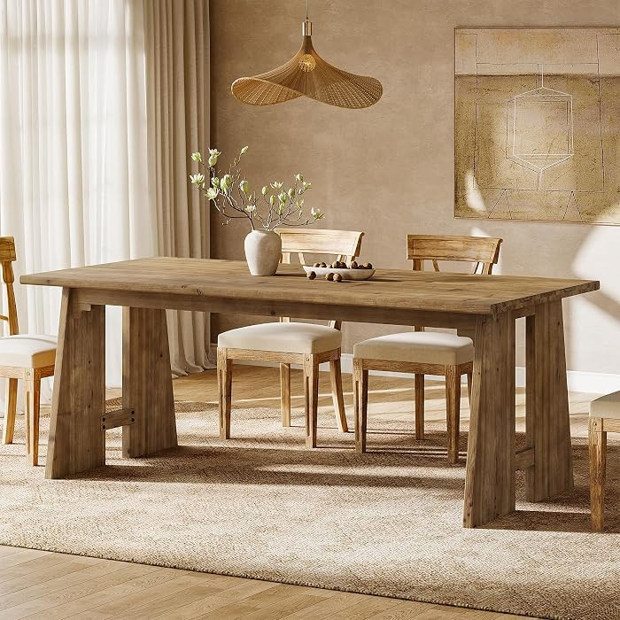 70.87" Dining Table for 6-8, Solid Wood Rectangle Kitchen Table with Heavy-Duty Legs, Modern Kitc... | Amazon (US)