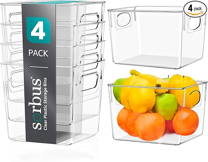 Sorbus Medium Plastic Storage Bins - for Kitchen Organization, Pantry Organizers and Storage, Fri... | Amazon (US)