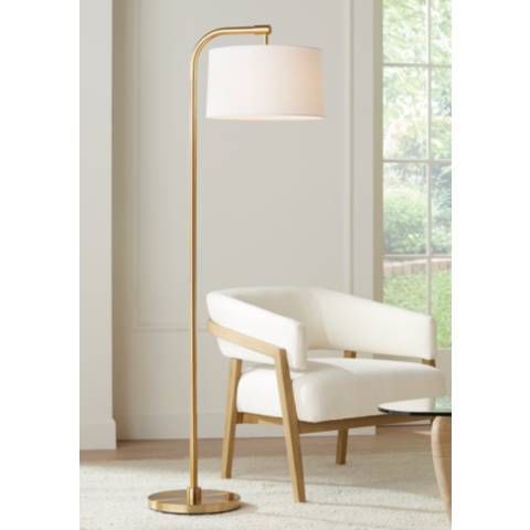 360 Lighting Serra 64" Warm Gold Chairside Arc Offset Arm Floor Lamp - #525C3 | Lamps Plus | Lamps Plus