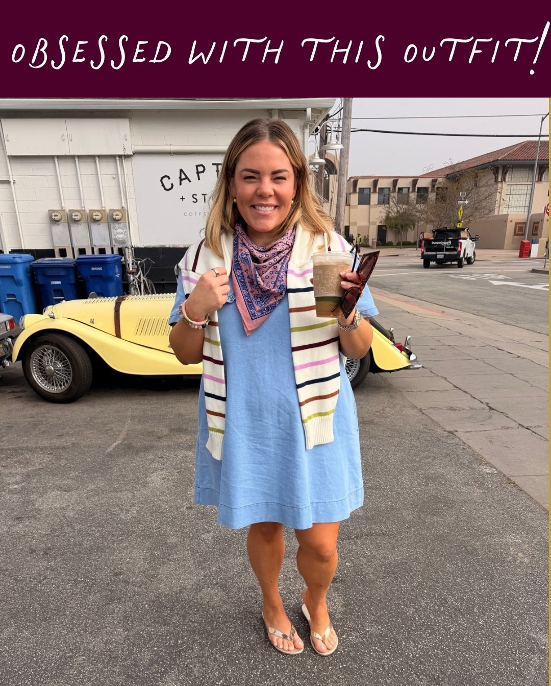 This might be one of my favorite outfits from Carmel! 💕 I love this easy blue dress styled with a colorful striped sweater and a fun patterned scarf. It’s casual, comfortable, and full of personality! Proof that a few simple accessories can completely transform an everyday look.

#LTKOOTD #LTKGRWM #LTKOver40
