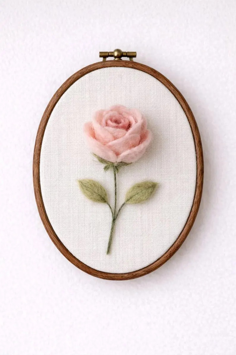 Needle Felted Rose Embroidery Hoop Art, Floral Wall Hanging - Etsy | Etsy (US)