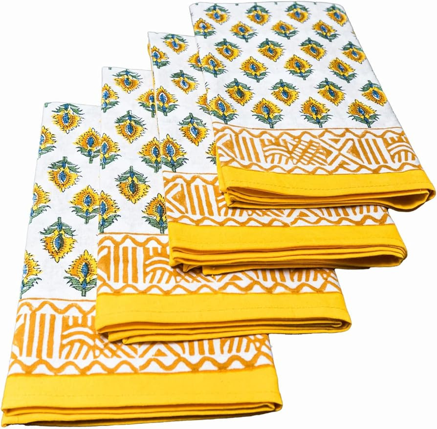 ABHOOH Cotton Napkins Linen Handblock Printed Napkins Set of 4 Cloth Napkins 20 x 20 inch (Lemon ... | Amazon (US)